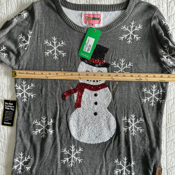 Tipsy Elves Women’s Gray Sequined Snowman Snow Day Christmas Sweater Size L New - Picture 12 of 14